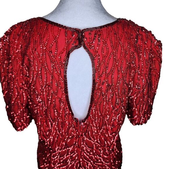 Vintage 80s Stenay Beaded Sequined Shift Dress Womens Size 12 Red - Picture 5 of 9